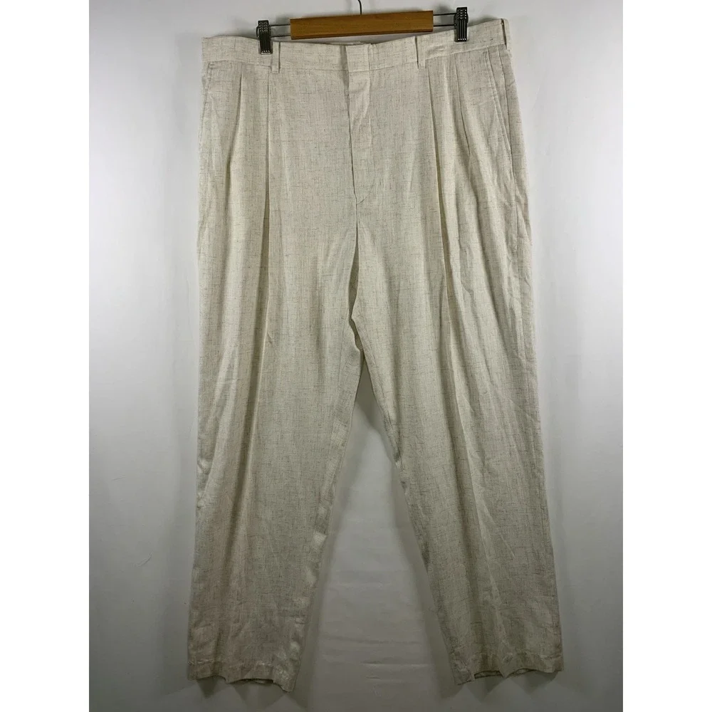 VTG Ash Creek Mens Pleated Dress Pants 40x32 Beige Resort Coastal Old Money USA